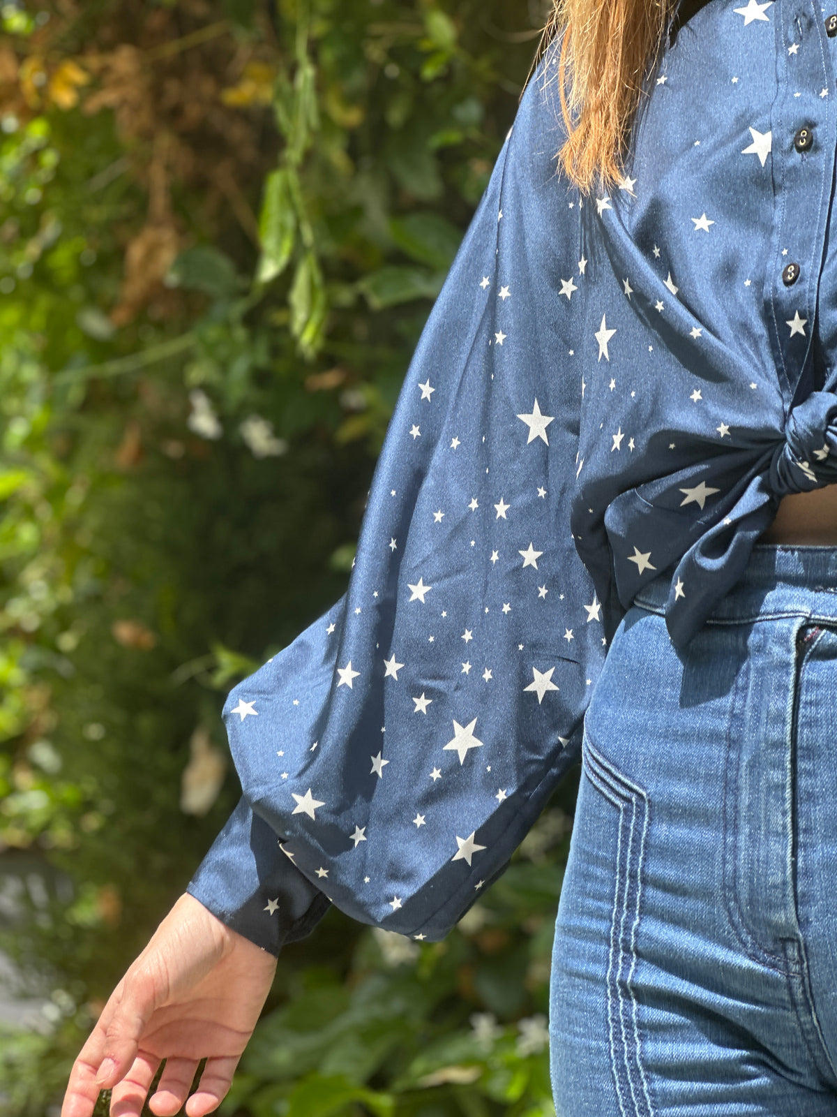 Stones silk top in navy FINAL SALE