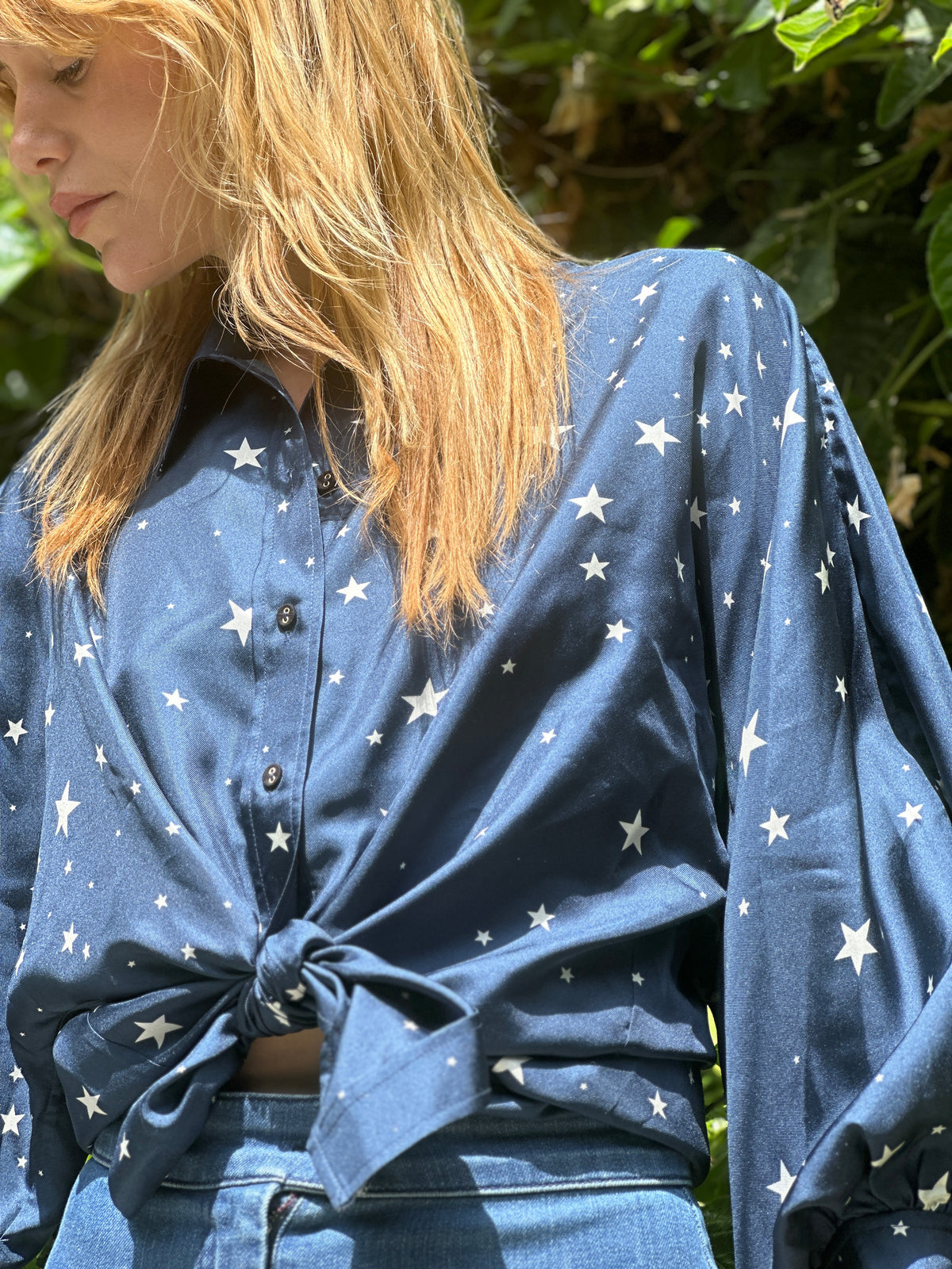 Stones silk top in navy FINAL SALE