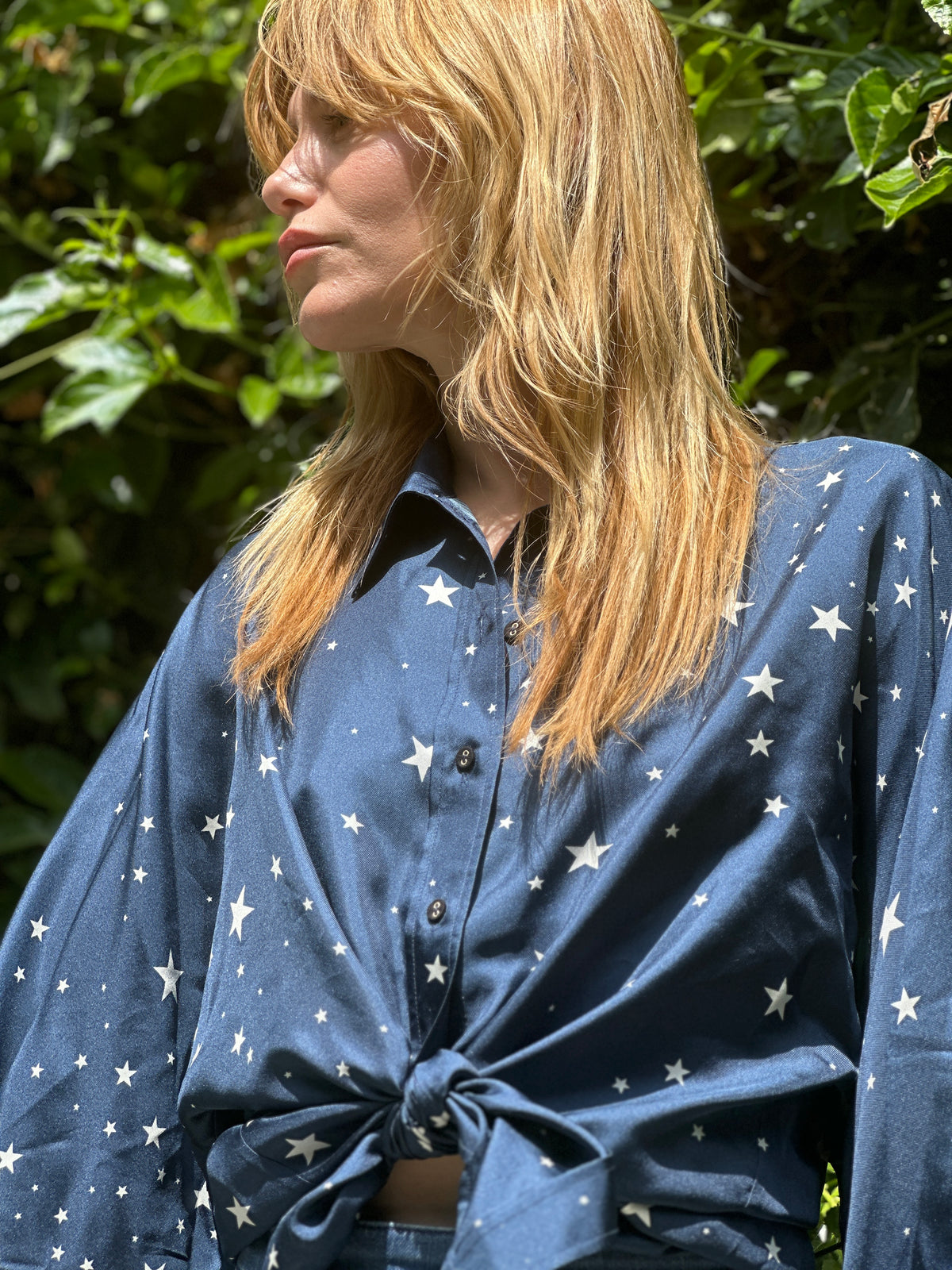 Stones silk top in navy FINAL SALE