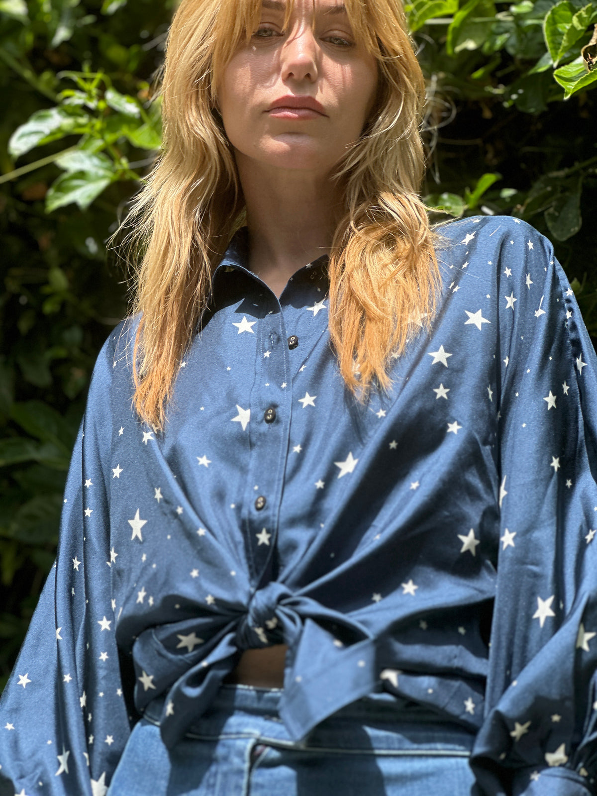 Stones silk top in navy FINAL SALE