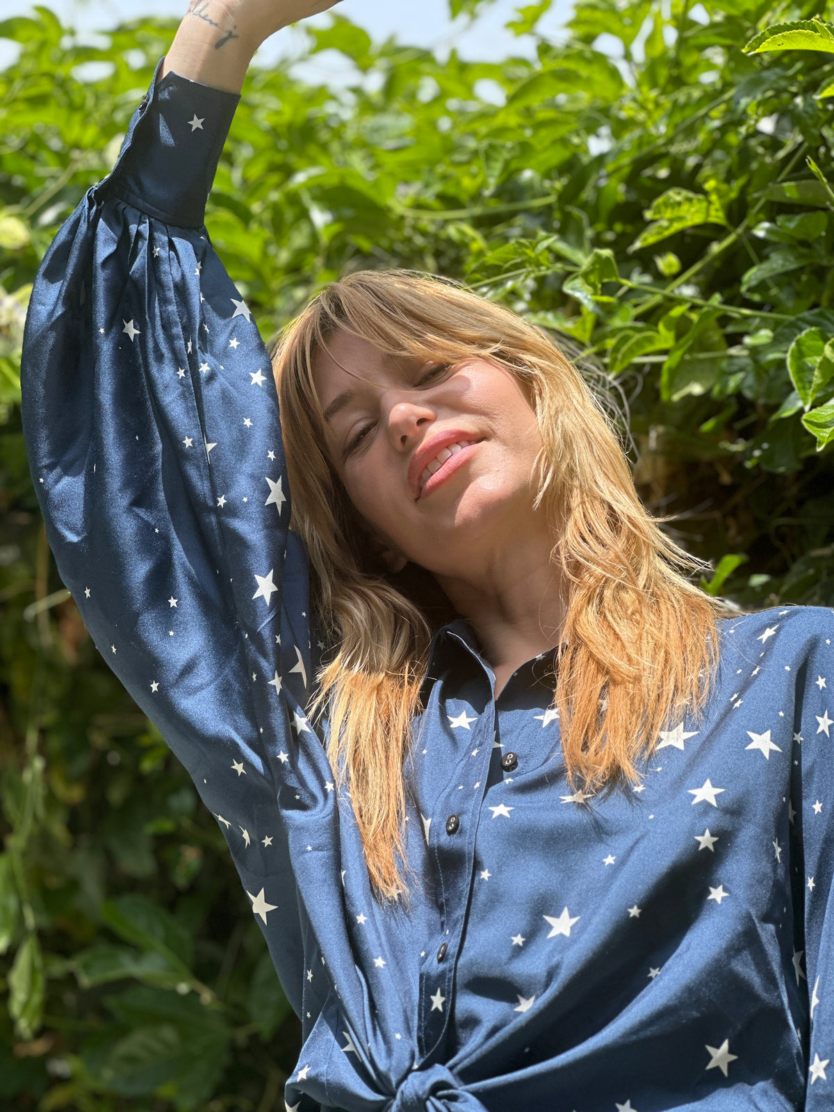 Stones silk top in navy FINAL SALE
