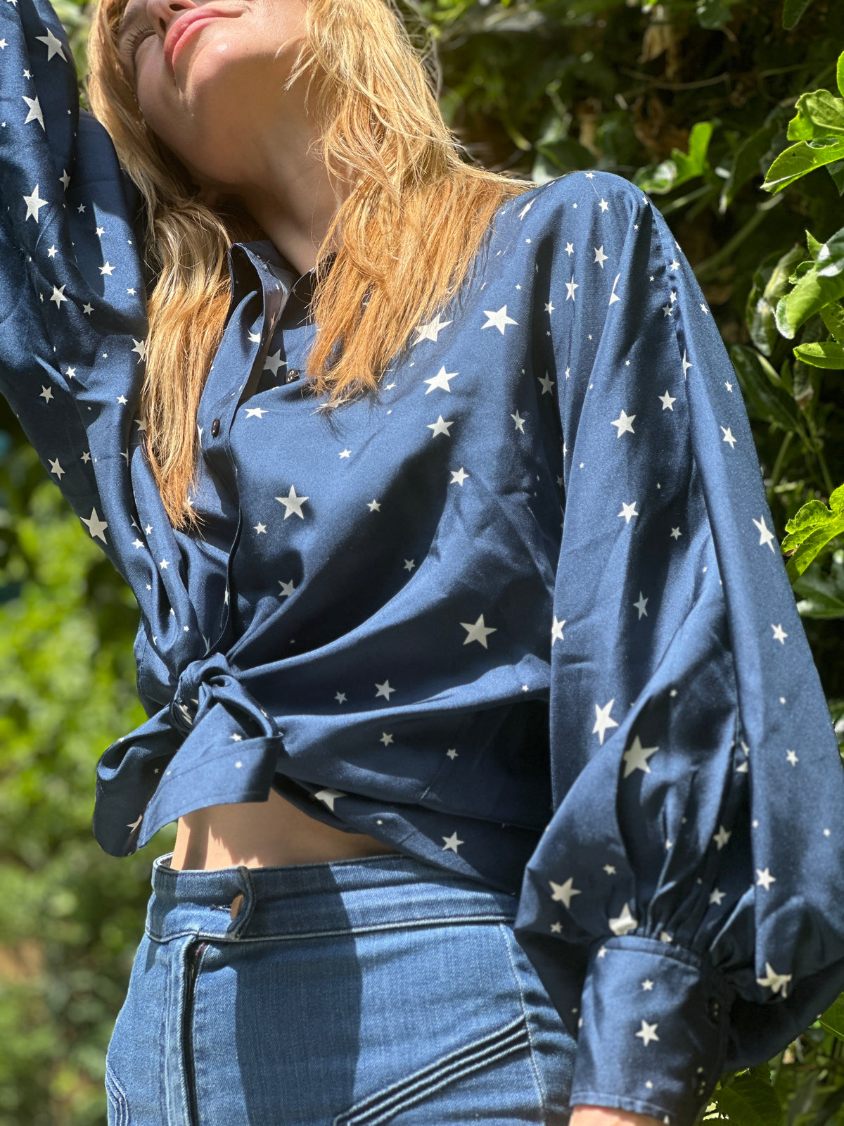Stones silk top in navy FINAL SALE