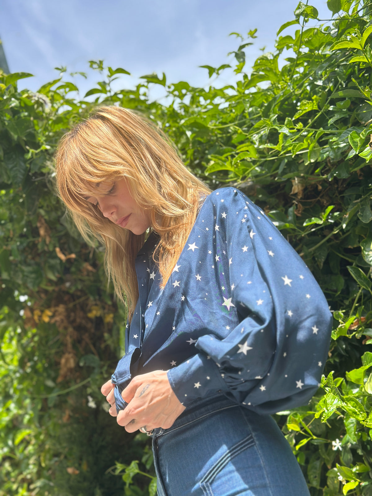 Stones silk top in navy FINAL SALE