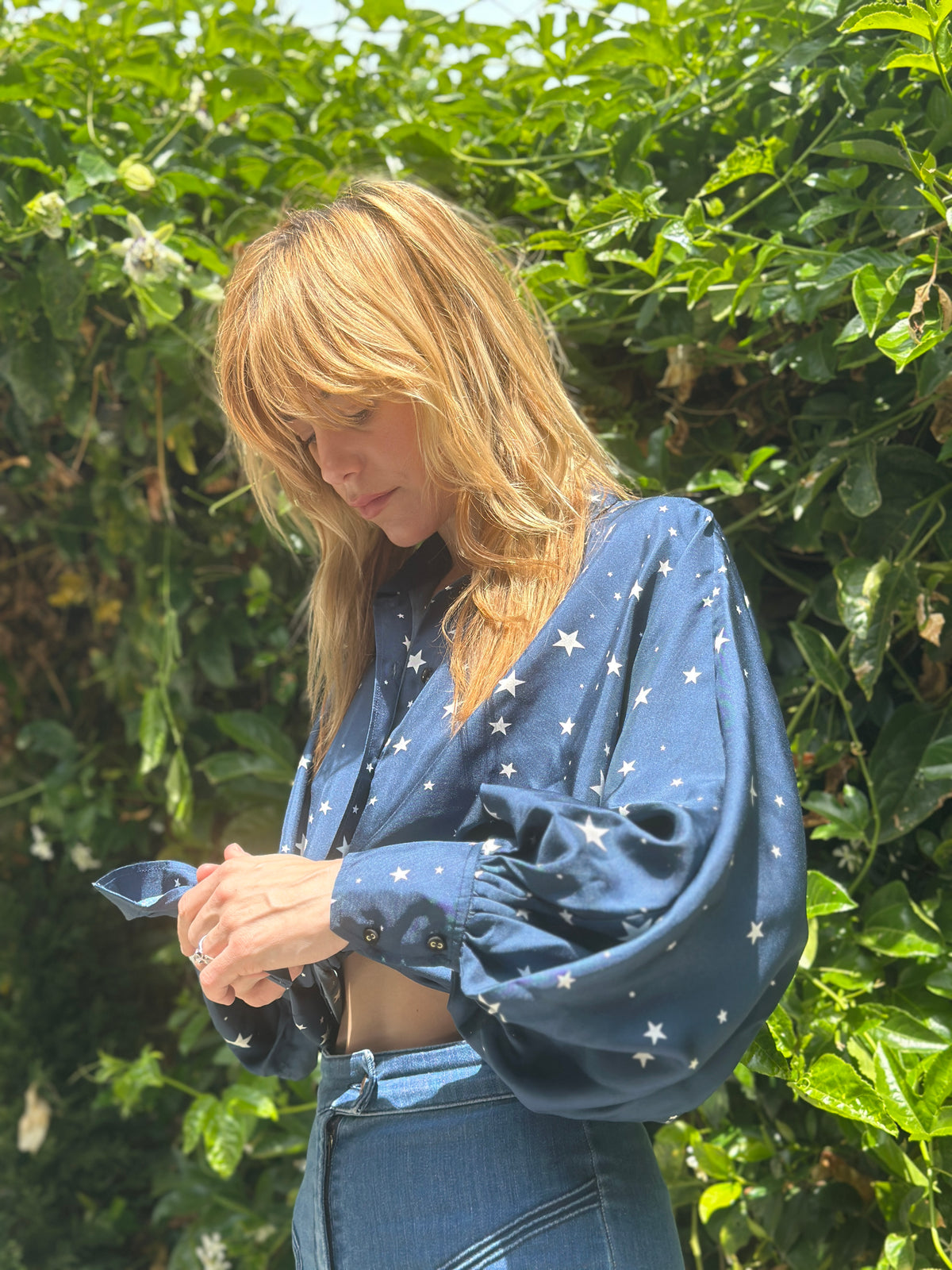 Stones silk top in navy FINAL SALE