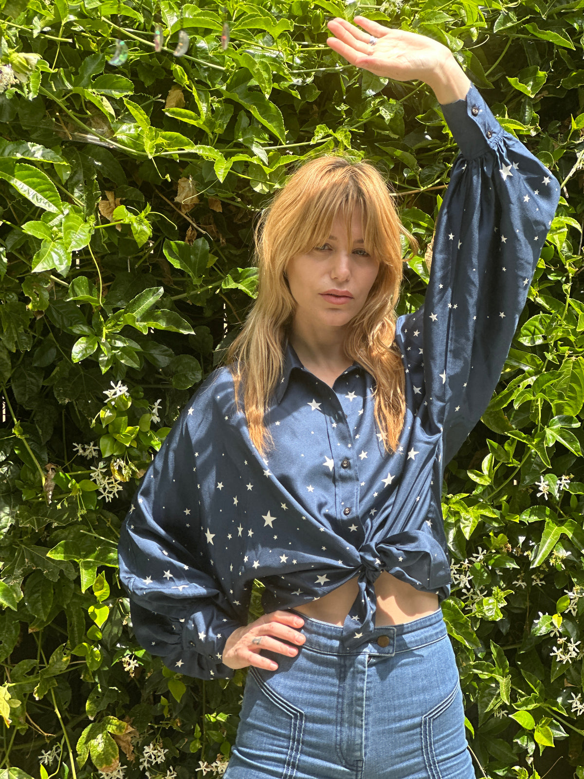 Stones silk top in navy FINAL SALE