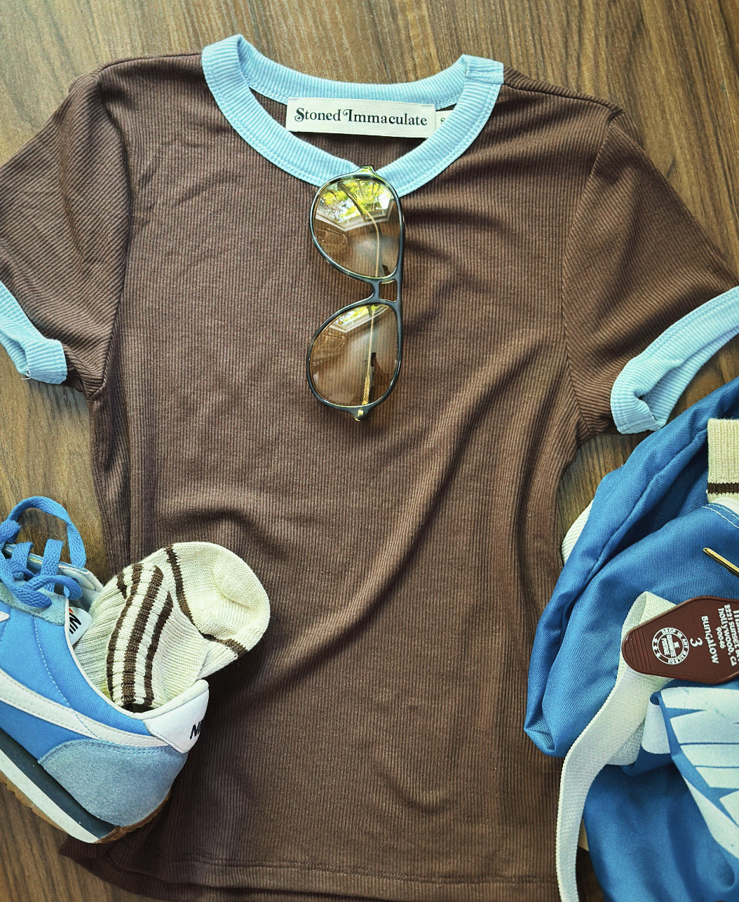Locals Only ringer in 70's brown/pale blue