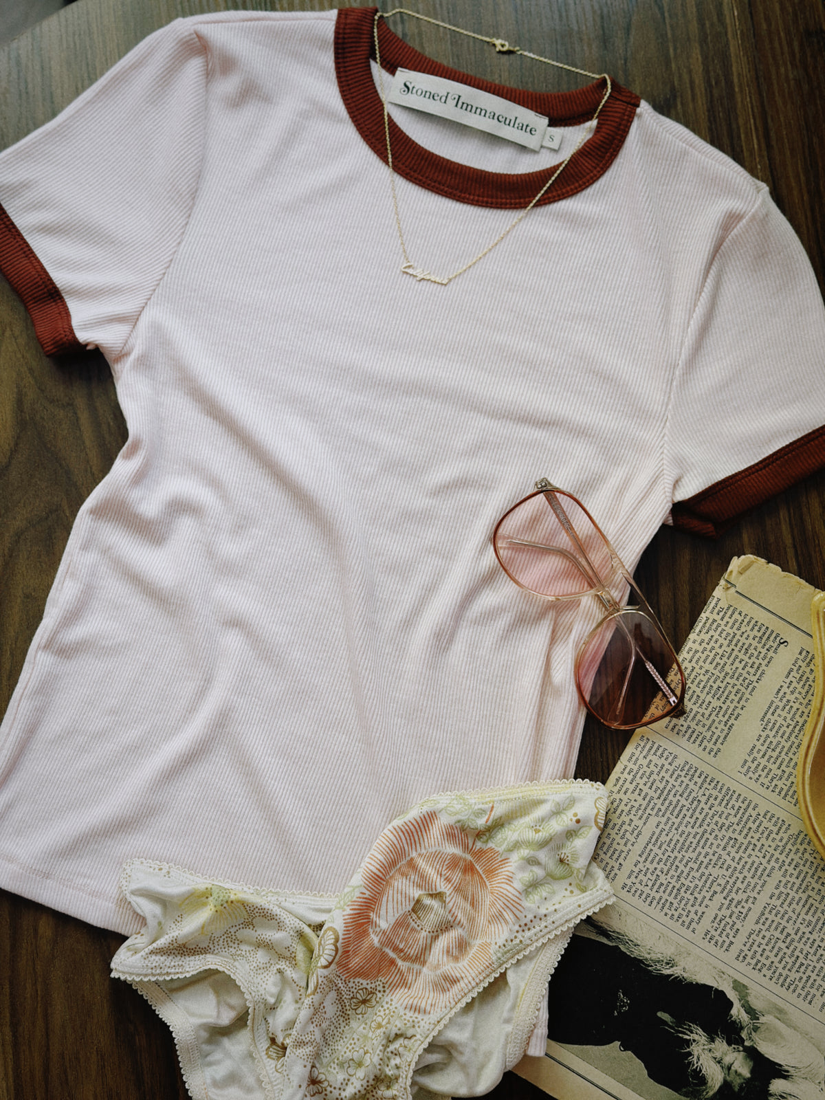 Locals Only ringer in blush/crimson