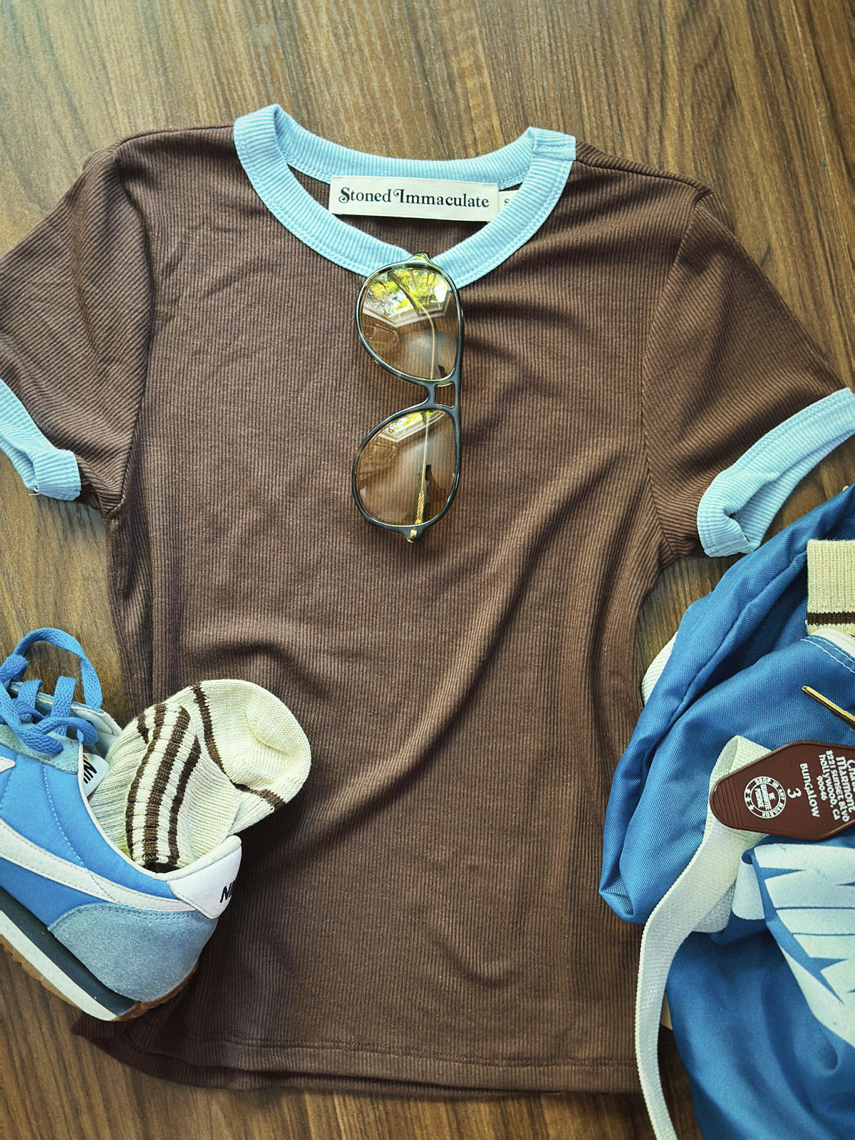 Locals Only ringer in 70's brown/pale blue