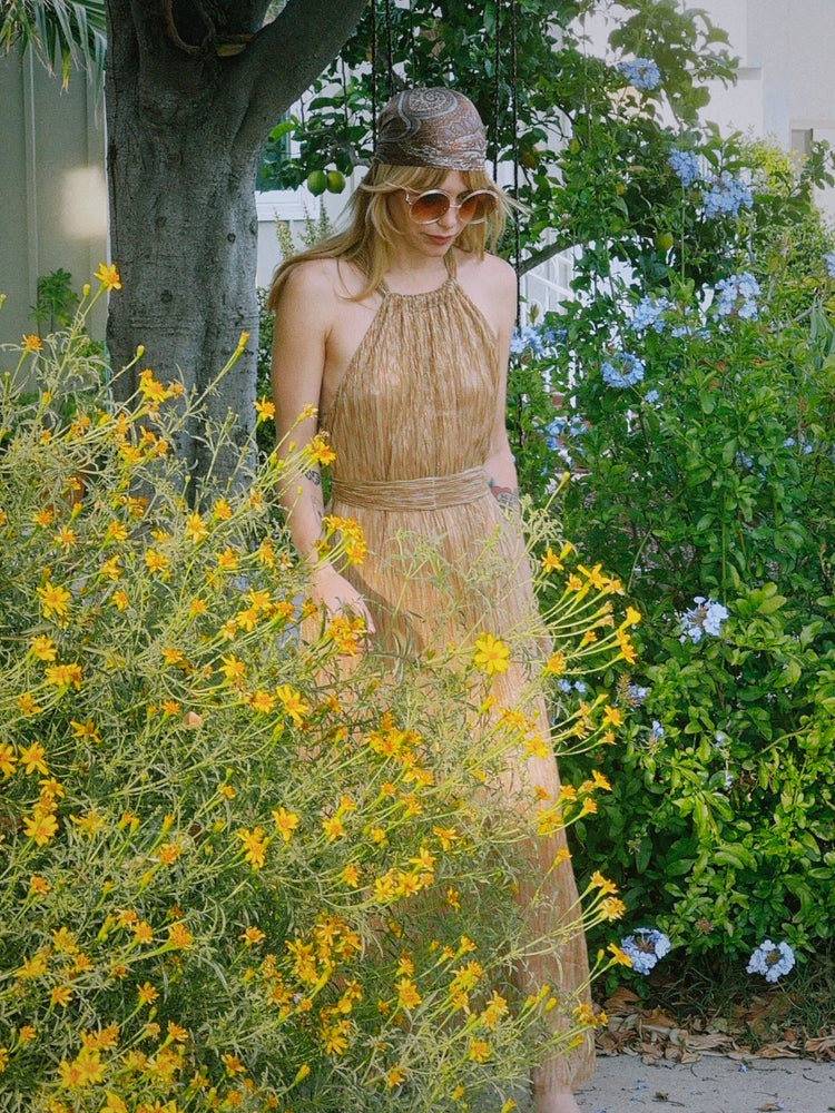 gold dust woman dress Gold Dust Embroidered Lace Midi Gown – Chic Glam Closet main image 1