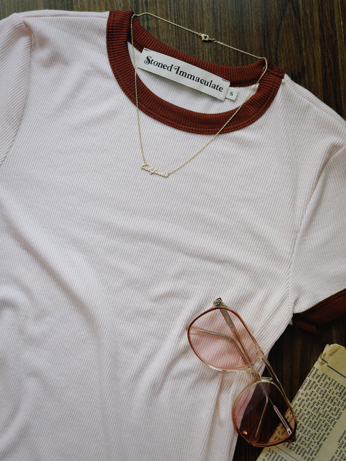 Locals Only ringer in blush/crimson