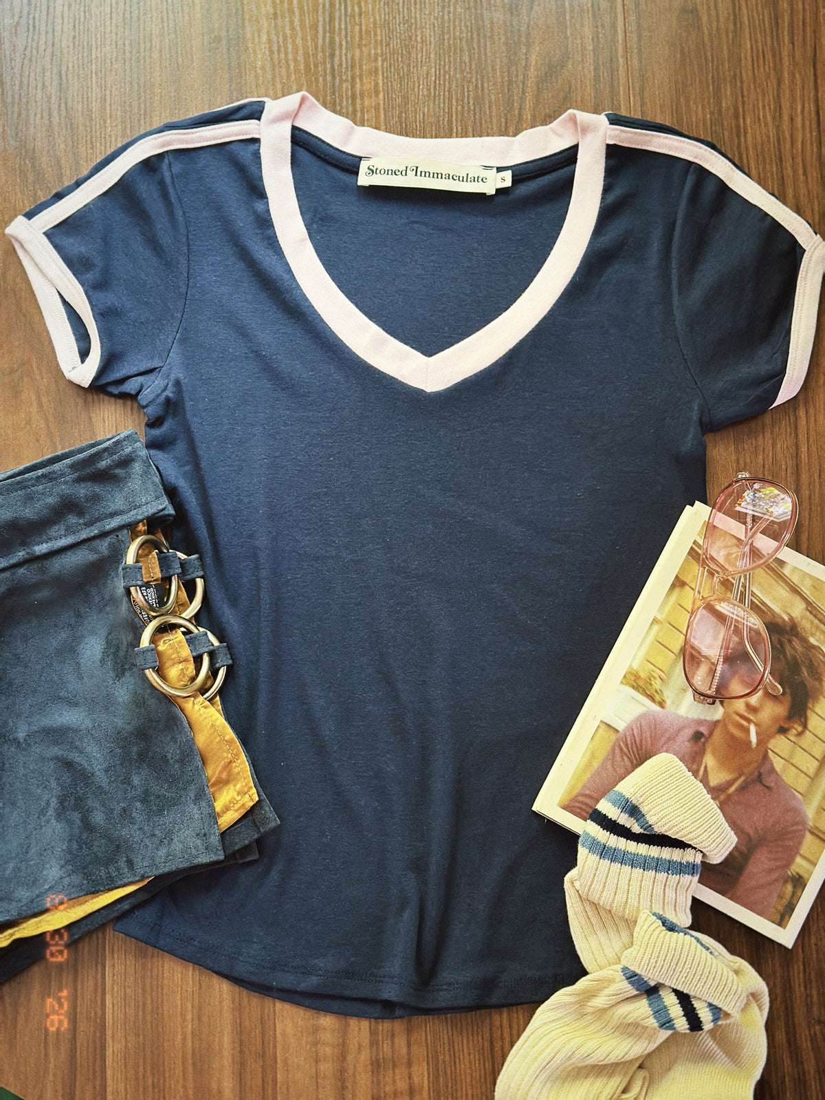 Malibu tee in navy/blush