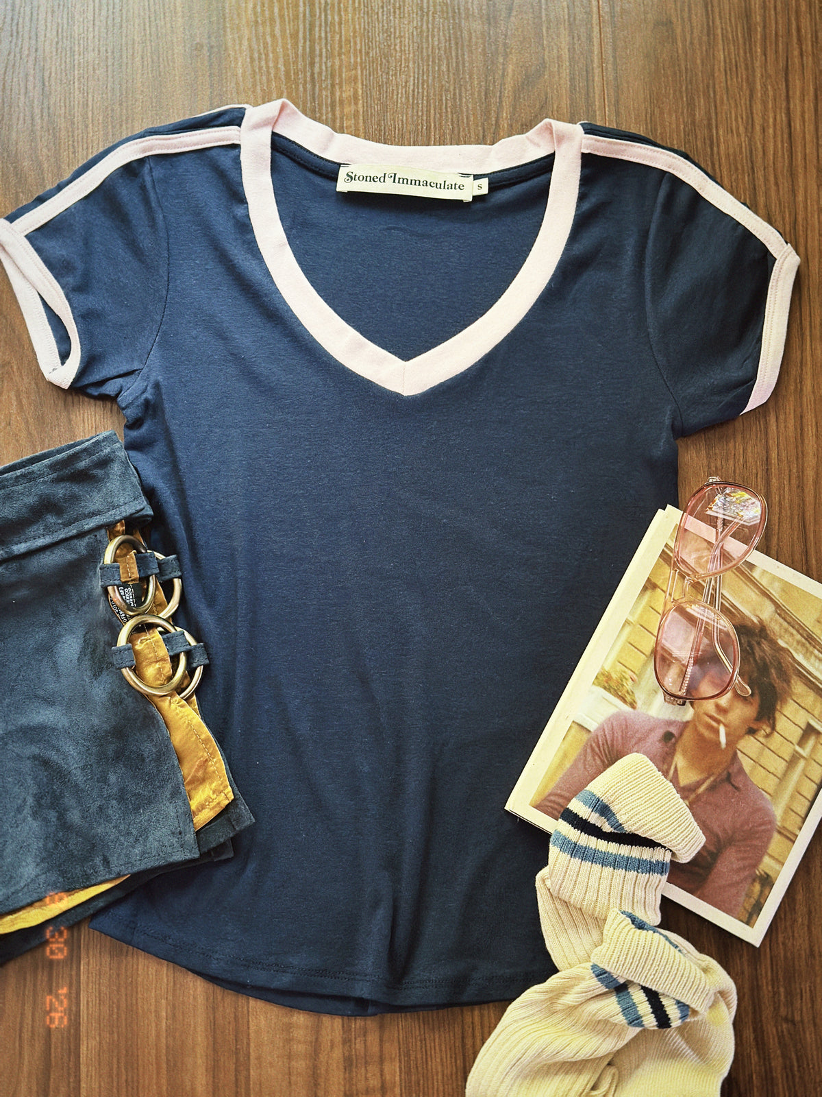 Malibu tee in navy/blush