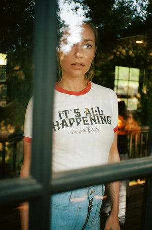 
                  
                    it's all happening tee ivory / red
                  
                