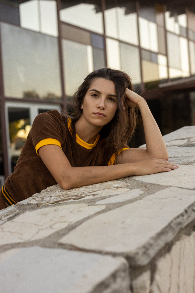 
                  
                    megan loop terry ringer tee brown
                  
                