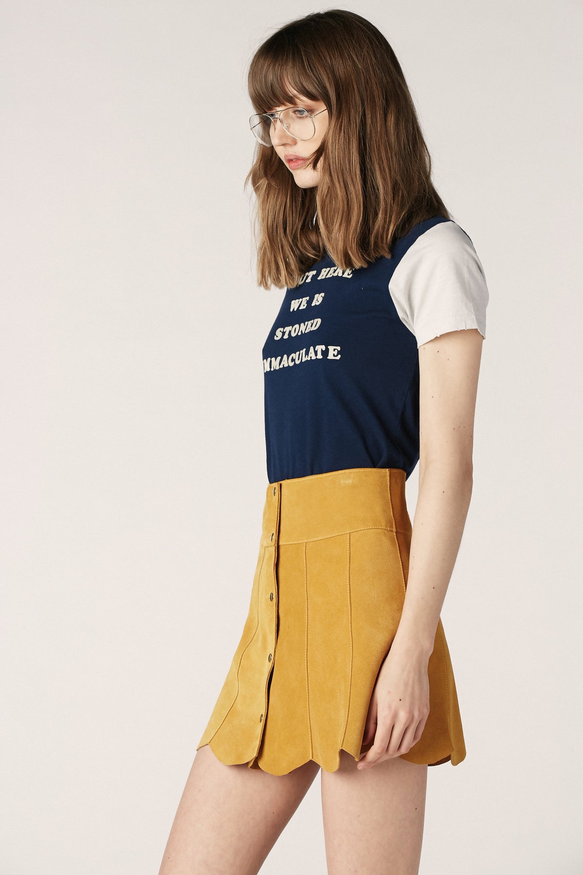 Marcia Suede Petal Skirt in Mustard