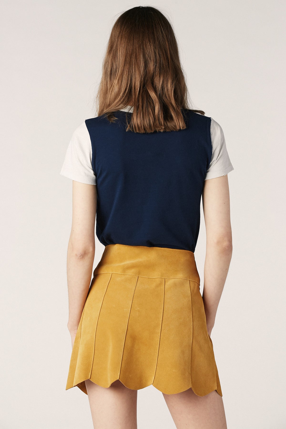 Marcia Suede Petal Skirt in Mustard