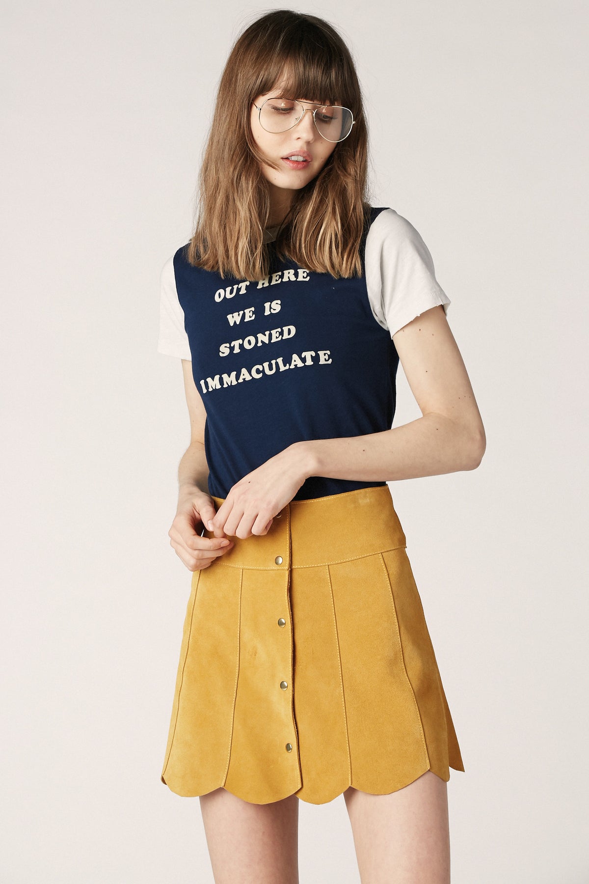 Marcia Suede Petal Skirt in Mustard